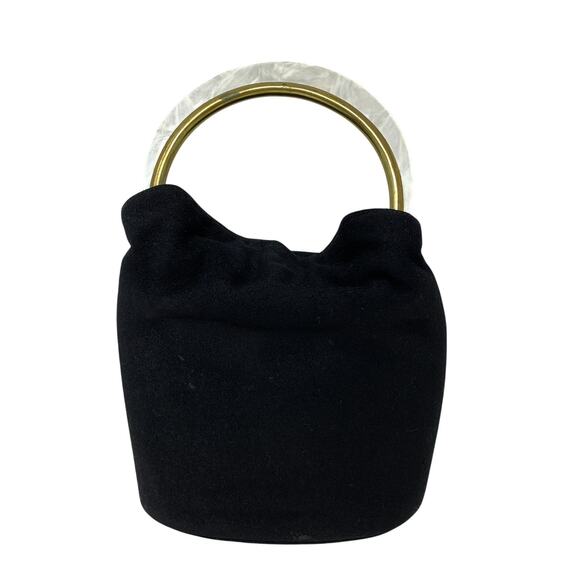 Vintage VTG Ingber Velvet Bucket Evening Bag Coin Purse Pearlized Lucite Handle - Picture 1 of 10